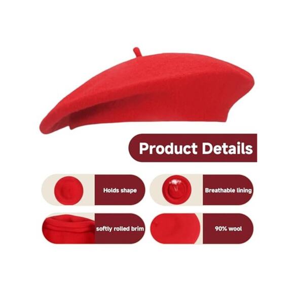 French Wool Beret Hats Solid Color Classic Beanie Winter Red Cap Painter Berets main image 4